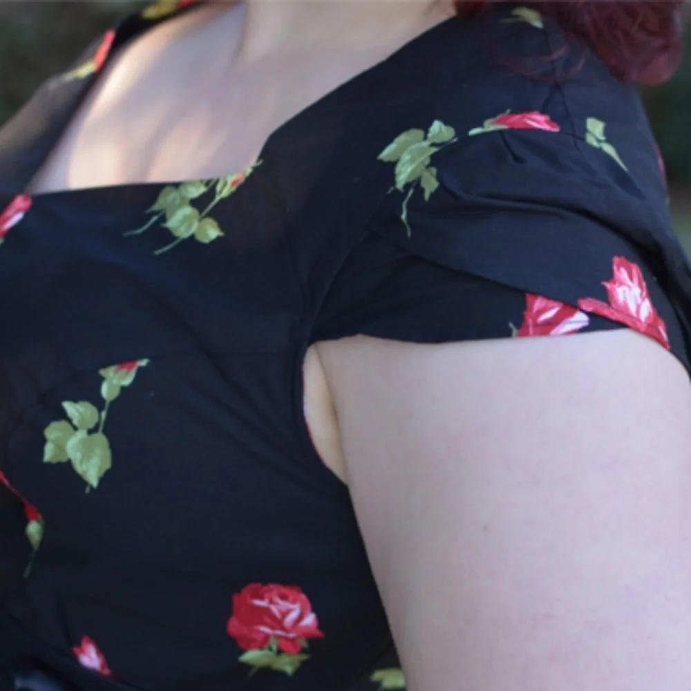 Hell Bunny Antonia Mid Dress Rose Print Floral Fit Flare Retro Pinup Rockabilly - Picture 11 of 16